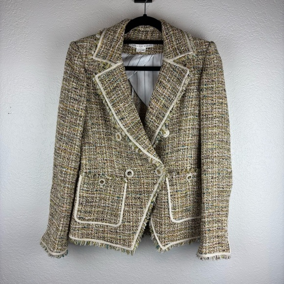 Veronica Beard Theron Tweed Double Breasted Blazer Jacket Size 2 Cream White - Picture 2 of 6
